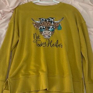 Time and Tru Mustard Yellow Graphic Sweater